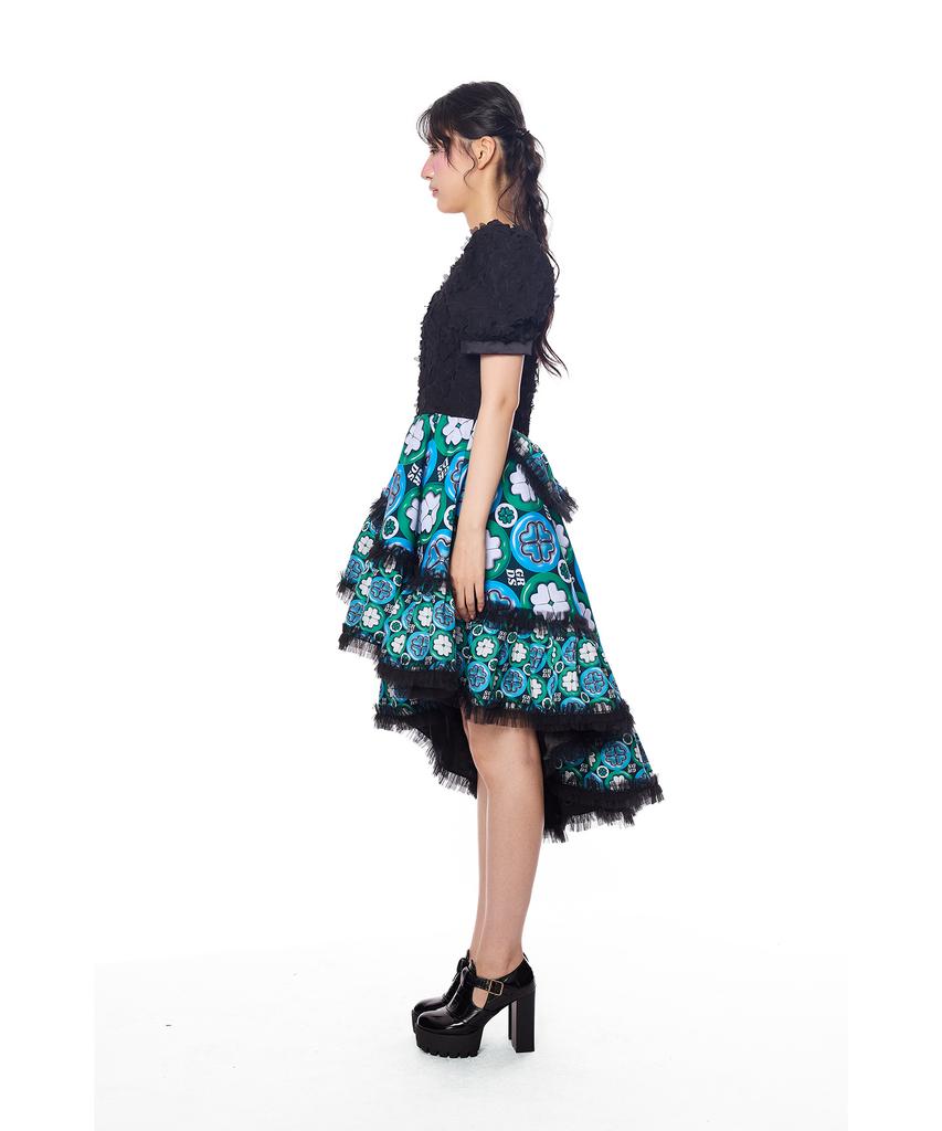 Greedius Signature Floral Puff-Sleeve Dress