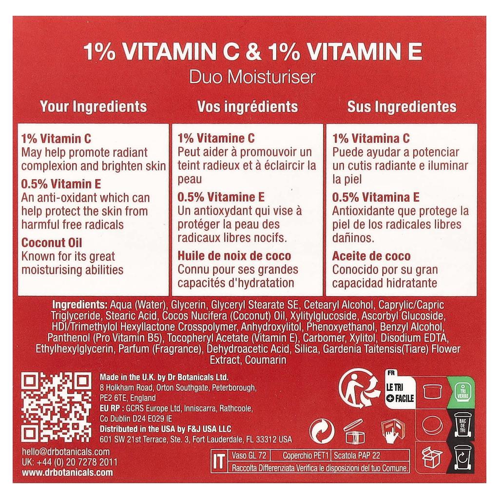 Dr. Botanicals, Vitamin C & Vitamin E, Brightening Duo Moisturizer, 60 Ml (2 Fl Oz)