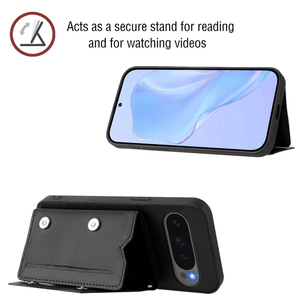For Google Pixel 10 Pro/10 Case Card Holder Kickstand Skin-Touch Phone Cover with Wrist Strap