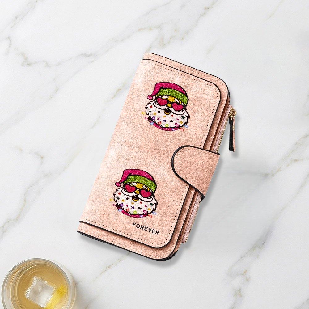 Colorful Santa Claus and Heart Shaped Glasses Print Long Wallet Unisex Multifunctional Portable Snap Coin Purse Perfect Birthday Gift For Family