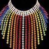 Exaggerated Colorful Rhinestone Necklace Earrings Set, Luxury Full Diamond Tassel Necklace Earrings Jewelry Set