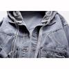 Spring Plus Size Blue Deconstructable S kapucí Turn Down Collar Jean Coat Jacket Dámské volné oblečení
