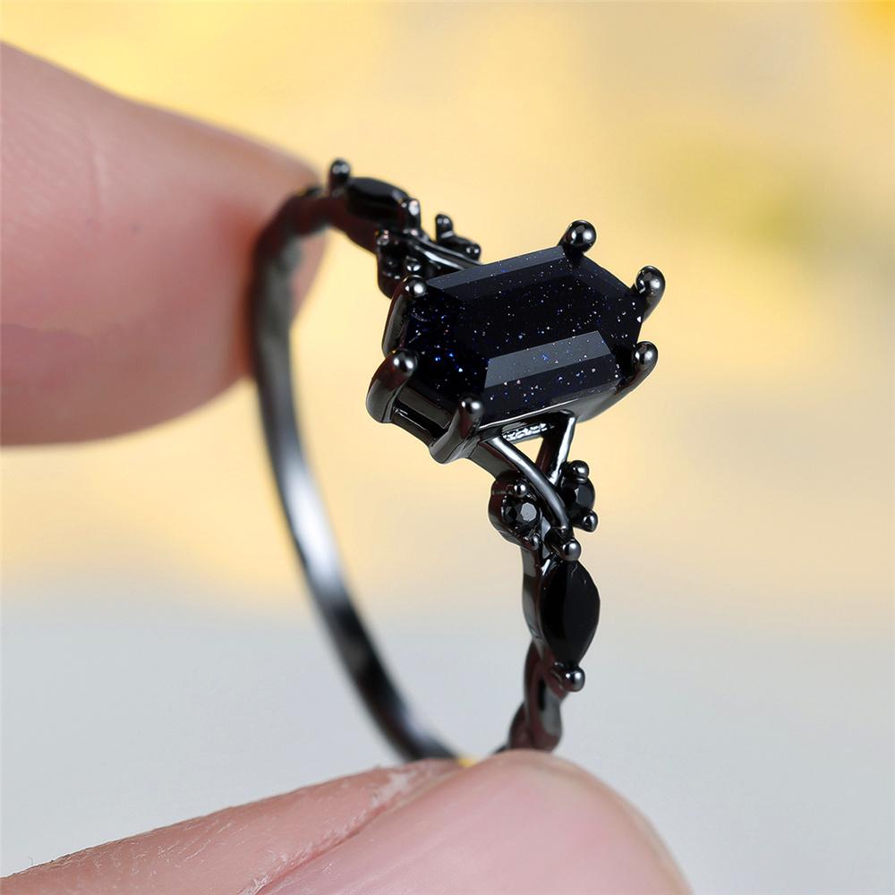 Luxury Female Zircon Stone Black Gold Color Wedding  Promise Love Engagement Rings For Women