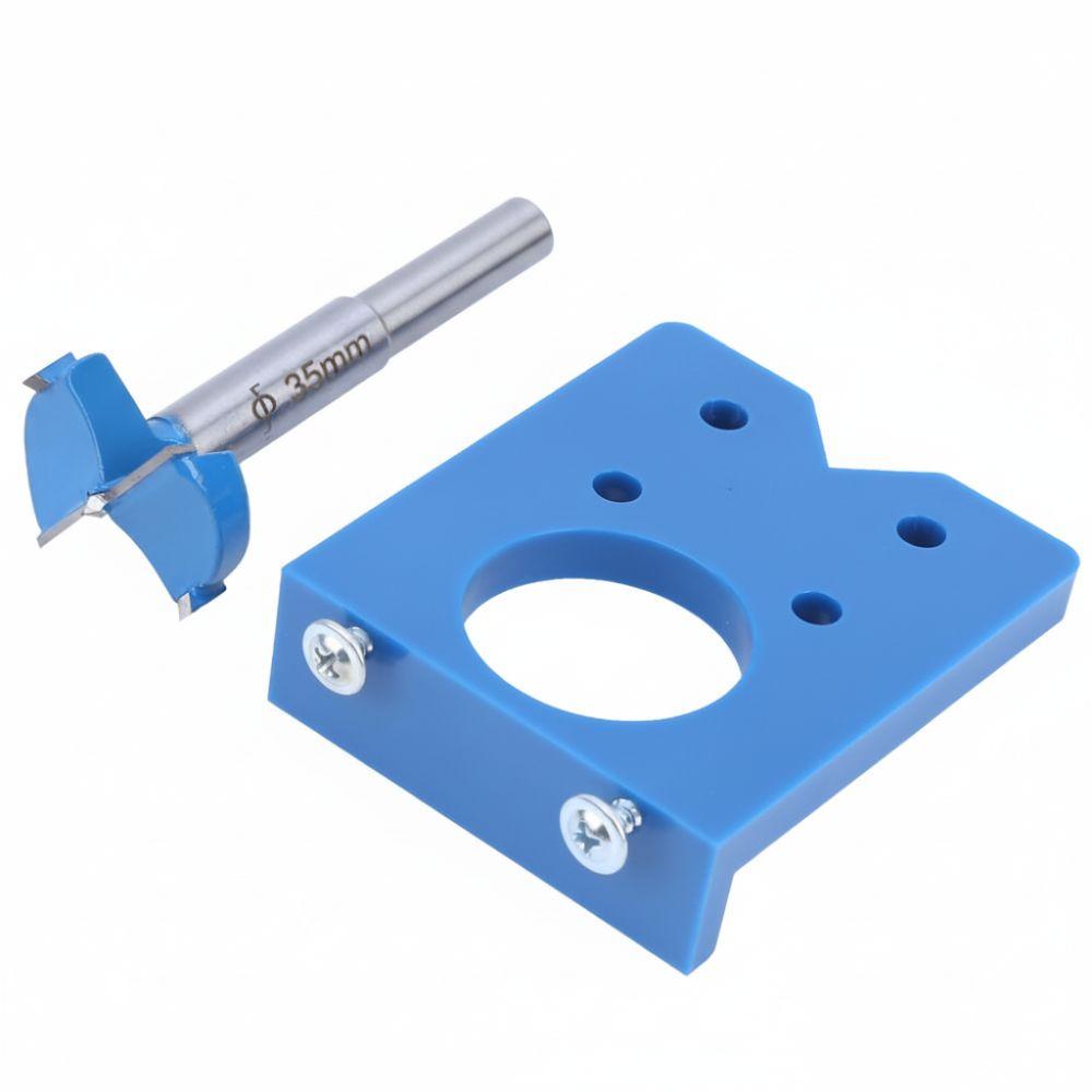 Set de șablon pentru balamale ascunse cu freză pentru găuri de 35mm, Unealtă pentru tâmplărie cu limitator de adâncime, Șablon pentru găurire balamale pentru ușă de dulap