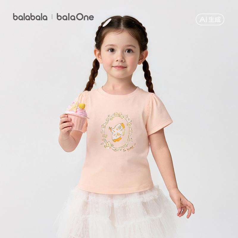 BalaOne: Balabala Short sleeved T-shirt for Girls, 2026 New Summer Clothes, Pure Cotton