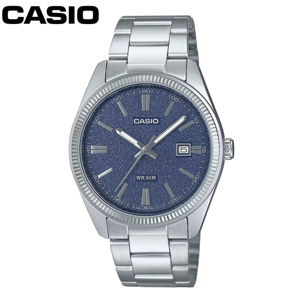 Used CASIO Casio Standard Analog Men's Watch MTP-1302DA Navy Matte Color Sandblast Dial Date Calendar Simple Business Watch Stainless Steel Strap