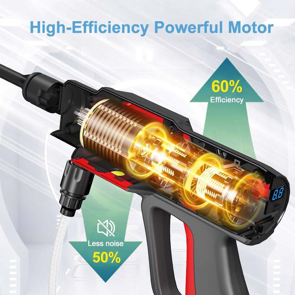 EAFC Brushless Motor Portable High Pressure Washer, 10-speed Digital Panel Touch Screen Adjustment, 20000mAh Large Capacity Battery
