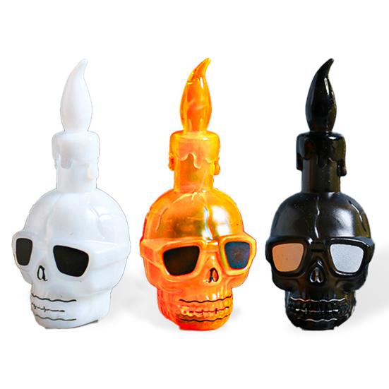 Lâmpada de caveira de Halloween realista sem chama operada por bateria cabeça de esqueleto lâmpada de vela falsa decoração de festa