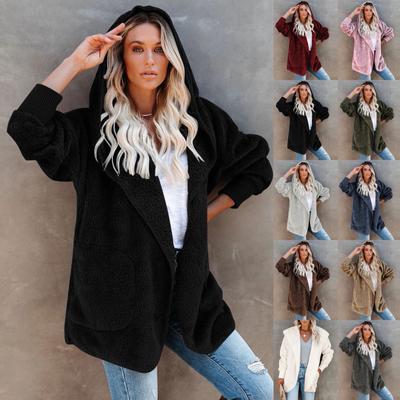 Women's Winter Fashion Casual Fleece Cardigan Fleece Hooded Cardigan Jacket
