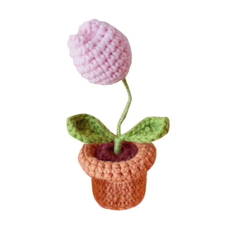 Potted Plant Handmade Crochet Artificial Knitting Flower Home Decor Diy