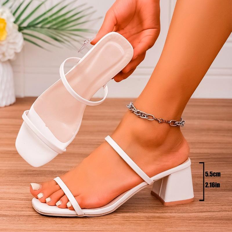 2026 New Black Slender Strap Sandals Women's Kitten Heel Sandals and Slippers Wear Block Heel Slip Slippers