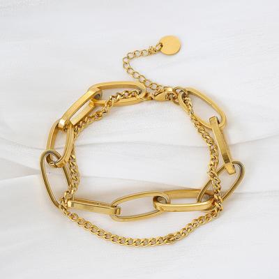 Fashion Double Layer Stainless Steel Link Chain Bangle Bracelet For Women Exquisite Gold Bracelet Jewelry