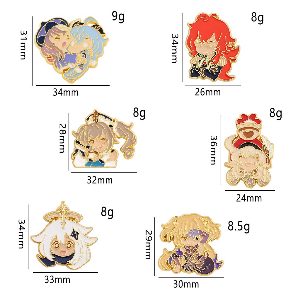 Game Genshin Impact Brooch Diluc Barbara Fischl Klee Paimon Cartoon Character Pins Badge Jewelry Accessories Gift for Fans