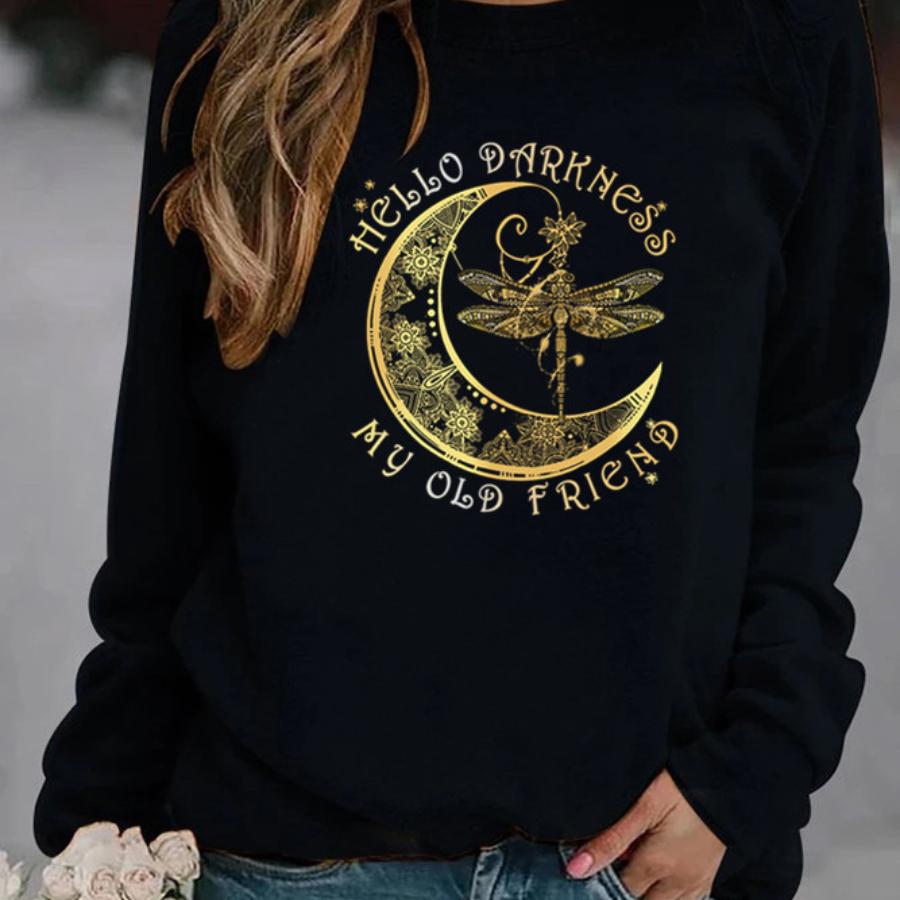 Libellenprint Herbst und Winter Neu Lockerer Kapuzenpullover mit Rundhalsausschnitt 6937