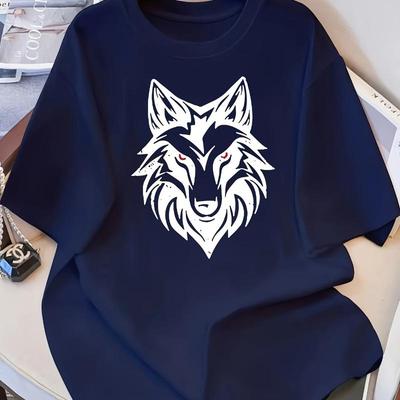 Wolf Head Graphic Print T-Shirt,Lightweight T-Shirt Breathable Cool, Comfortable Wear