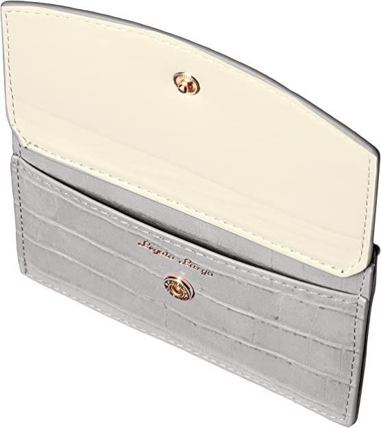 Legato Largo Crocodile Embossed Pass Pouch with Reel, LJ-G0843Z, Women's, Light Gray