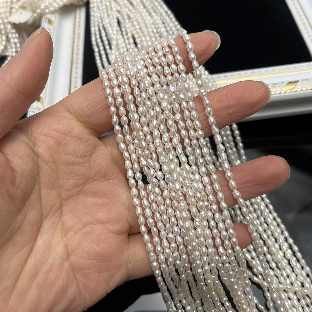 1String, Elegant Natural Shell Mother of Pearl Beads, Boho Handmade Rice Beads, Luxury White Loose Spacer Beads, 2-3mm, for DIY Jewelry Making, 36cm