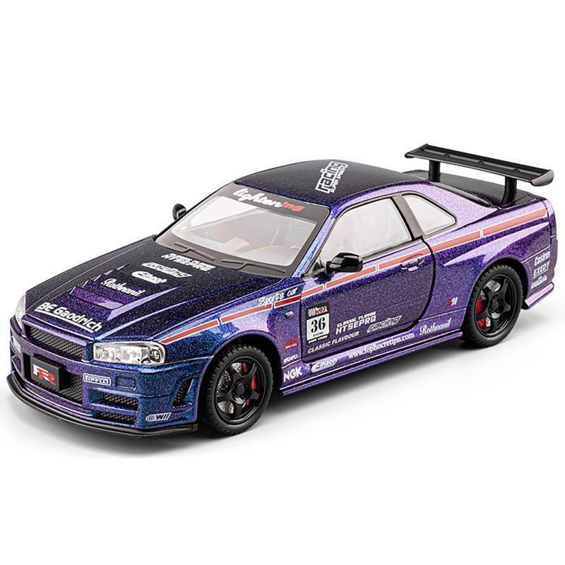 Simulation 1/24 Nissan GTR Alloy Racing Car Model with Sound Light Collection Miniature Voiture Toy Vehicle Children Boy Gift