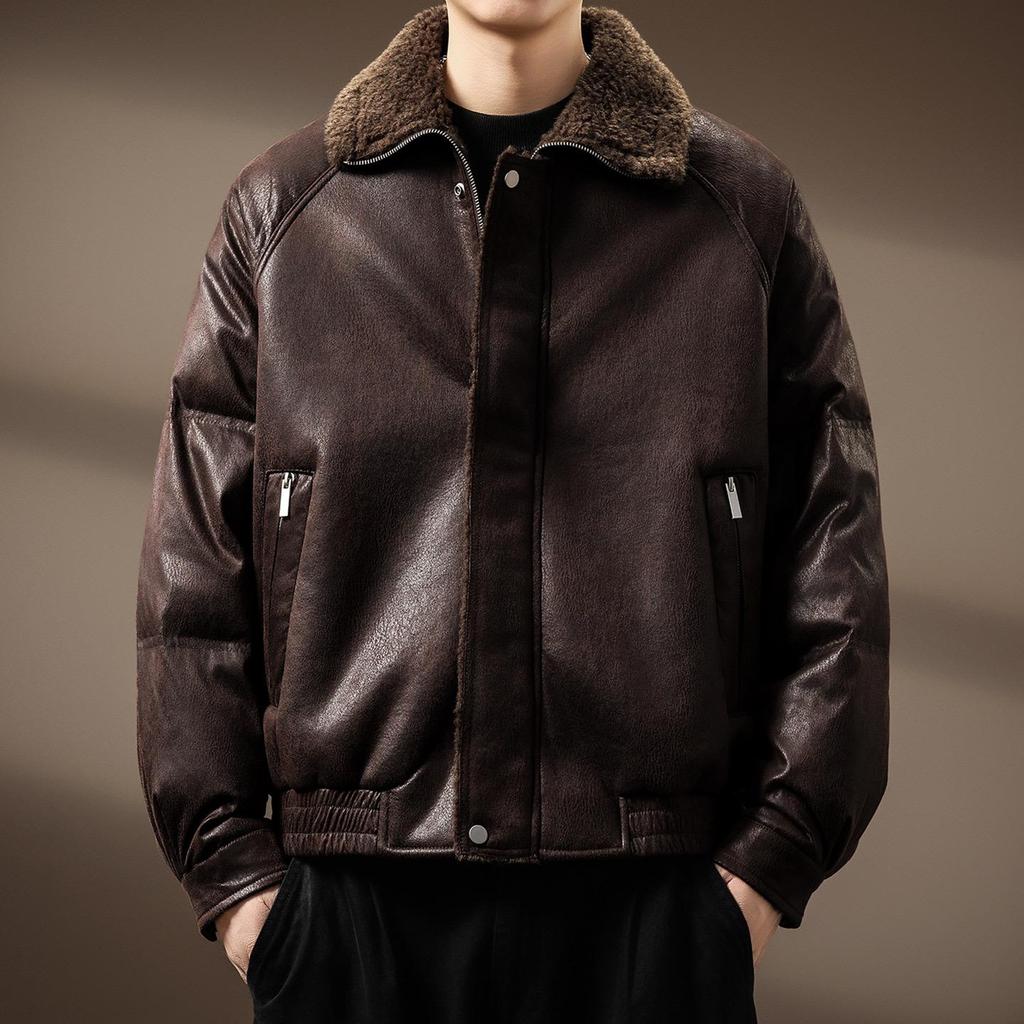 Men's Luxurious Retro German Fur-Lined Cotton Parka – Autumn/Winter Fleece Leather Jacket