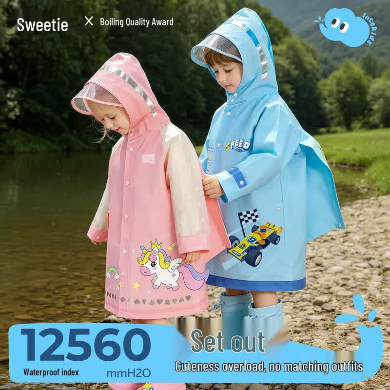 Kids' Cartoon Waterproof Raincoat with Backpack Feature