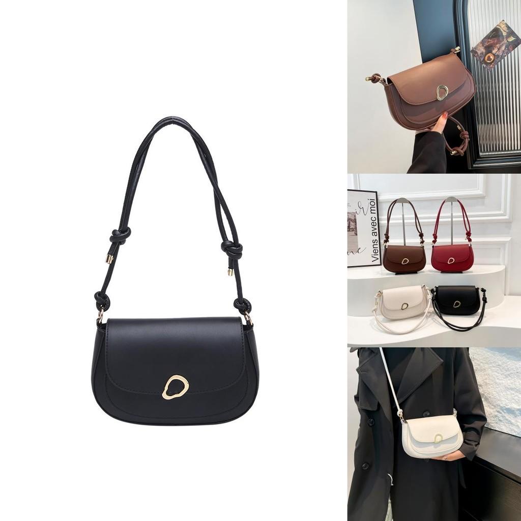Fashionable Chic Lock Buckle Handbag For Women Stylish Minimalist Design In Black White Red Brown