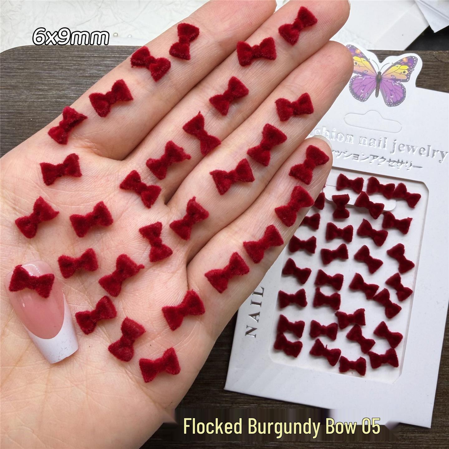 

New Year Angora Red Flocking Nail Art with Bowknot Fur Collar & Red Heart Accents 30 pieces per pack