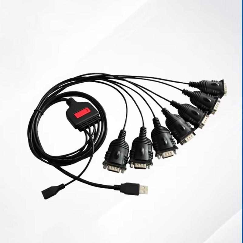 Industrial Grade USB Seven Serial Port Cable One Seven DB9 Nickel Plated Connectors Tinned Copper Conductor Braid Shielding PVC 5 meters