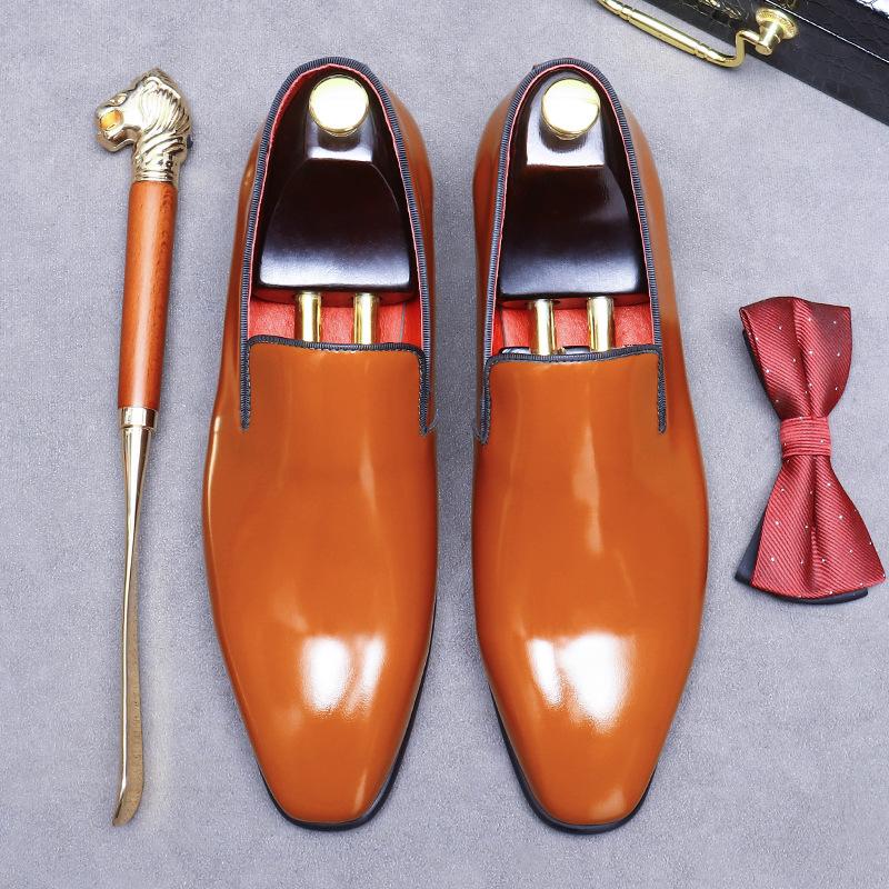 British Men's Formal Single Shoes Glossy Lacquered First Layer Cowhide Foot Cover Simple Business Shoes