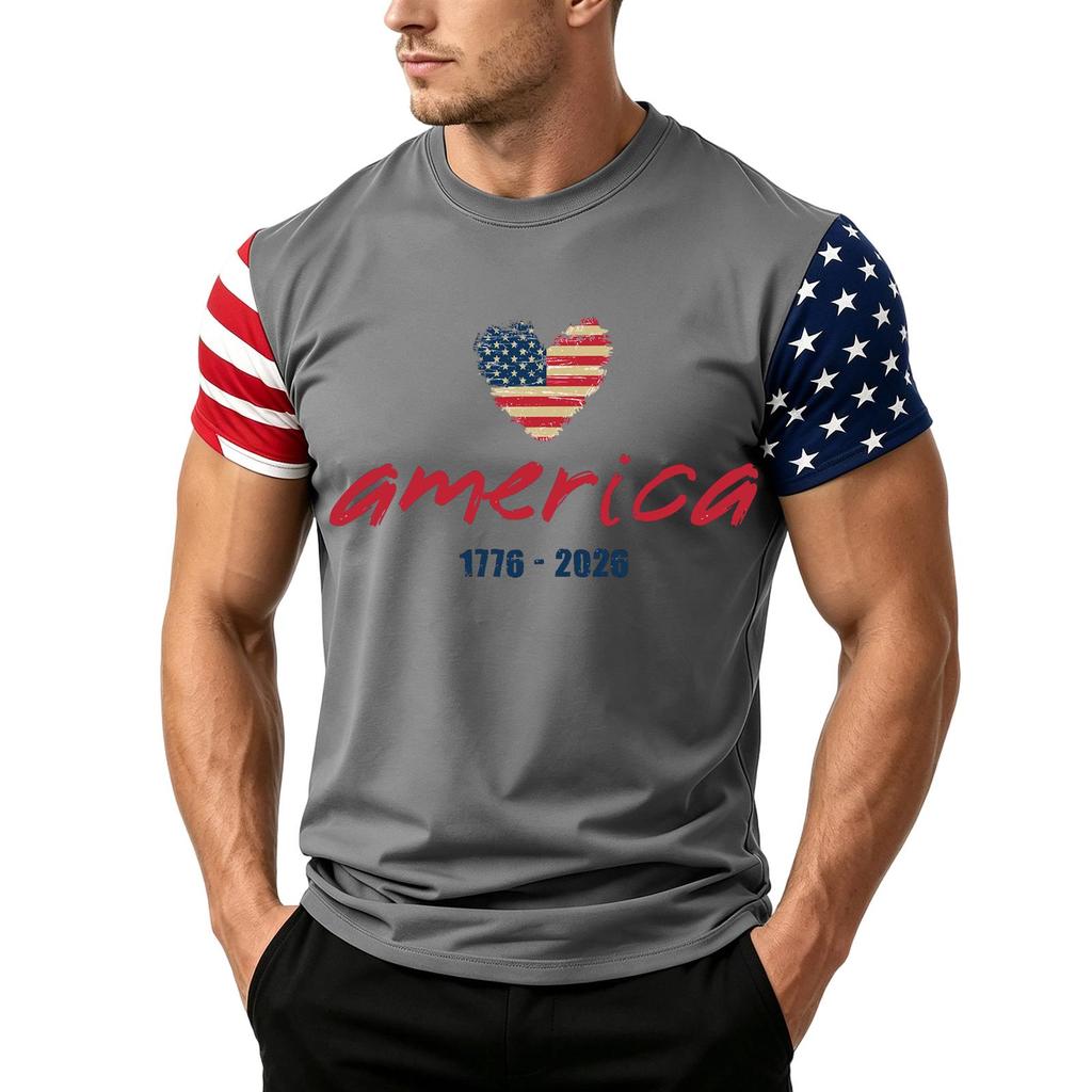 Men's Independence Day Flag Print Short Sleeve T-Shirt, Loose Casual Daily Summer Tops