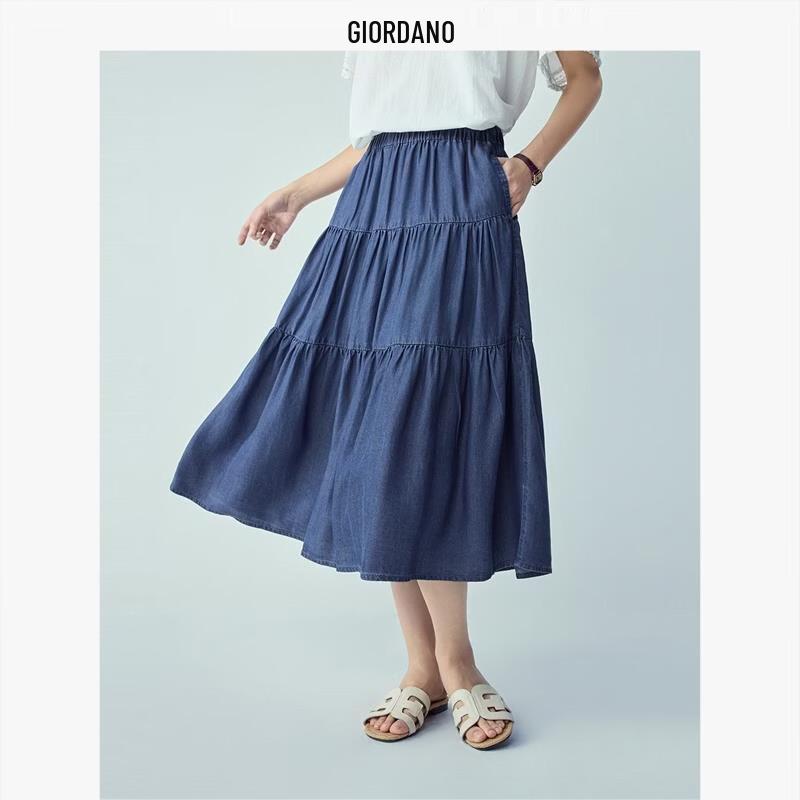 Giordano Women s Lyocell Denim Tiered Midi Skirt L