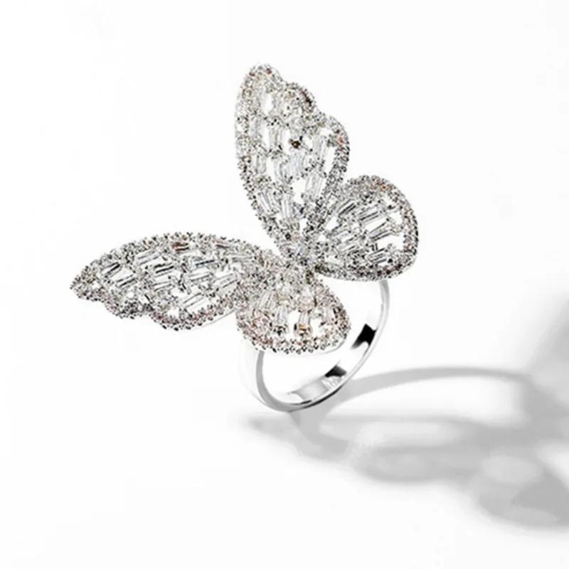 Butterfly Opening Ring Luxury Shiny Full Zircon Rings Women Fashion Engagement Bridal Wedding Finger Ring Female Jewelry