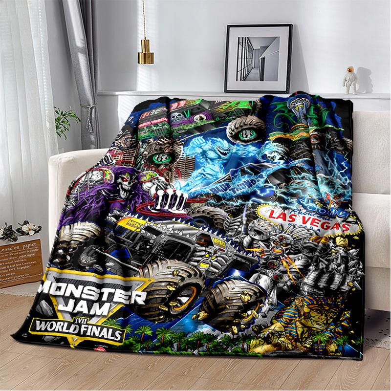 3D Monster Jam Monster Truck Cartoon Blanket,Soft Throw Blanket for Home Bedroom Bed Sofa Picnic Travel Office Cover Blanket Kid