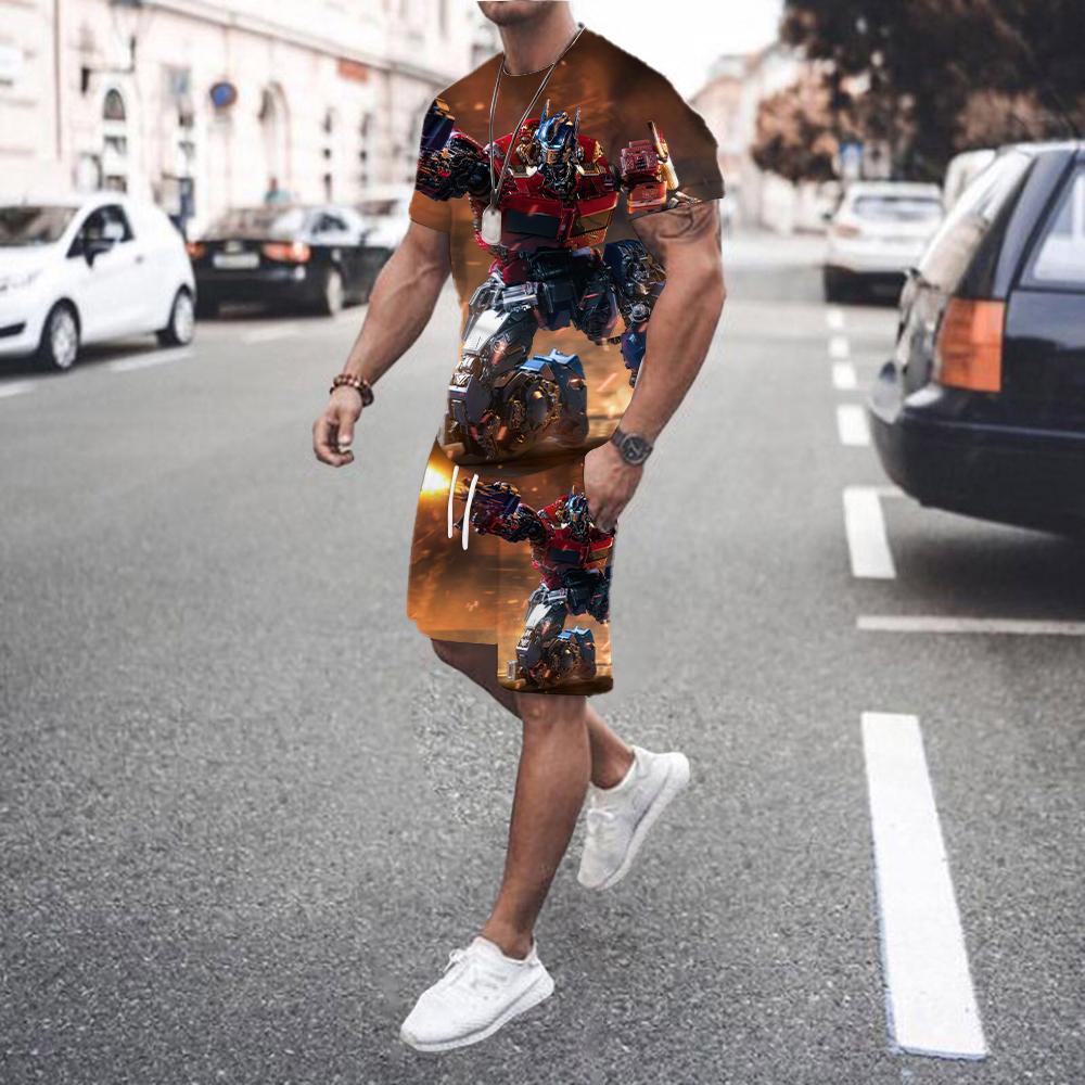 Set nou de vară pentru bărbați, popular, casual, de modă, îmbrăcăminte sport pentru baschet, set de plajă, set de pantaloni scurți cu mânecă scurtă pentru bărbați, imprimat