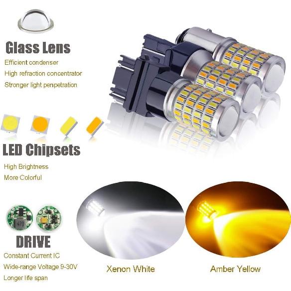 iBrightstar Super Bright 3157 4157 3155 3457 Switchback LED Bulbs with Projector Replacement for Daytime Running Lights/DRL and Turn Signal Lights,