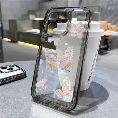 Clear Phone Case For iPhone 15 Pro Max Case iPhone 11 12 13 14 Pro XS Max XR X 7 8 15 Plus SE 2020 INS Butterfly Flower Cover