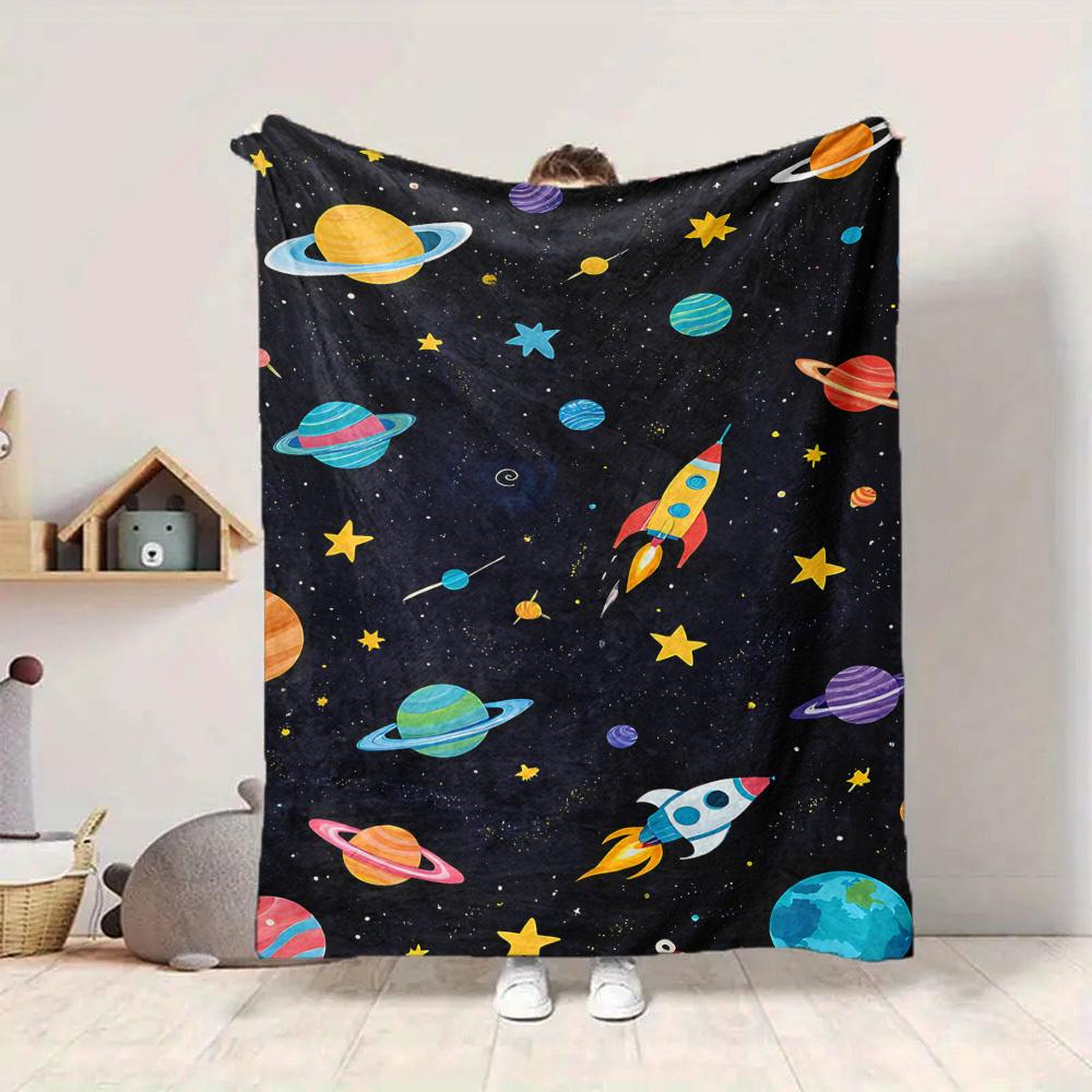 1pc Space Adventure Blanket, Lightweight Flannel Throw Blanket For Sofa, Bed, Travel, Camping, Living Room, Office, Couch, Chair, And Bed