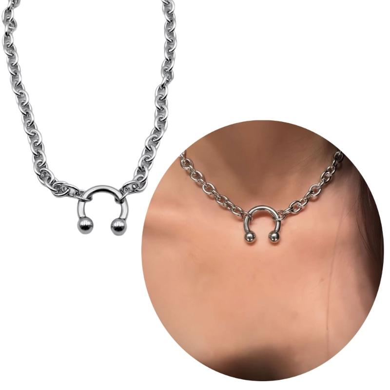 Geometric Nose Clip Collarbone Necklace Stainless Steel Adjustable Neck Chain Jewelry For Club Party Daily Wear