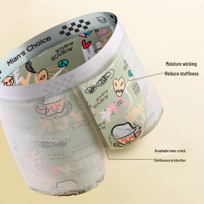 Men's Pure Cotton Printed Antibacterial Boxer Briefs