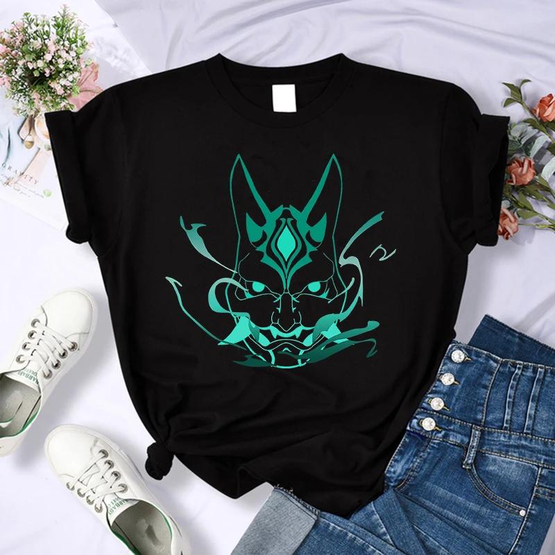 Y2k Female Genshin Impact T Shirt Kawaii Hu Tao Graphic Tees Xiao Kaedehara Kazuha Tshirt 90S Tops Harajuku Tshirt Women