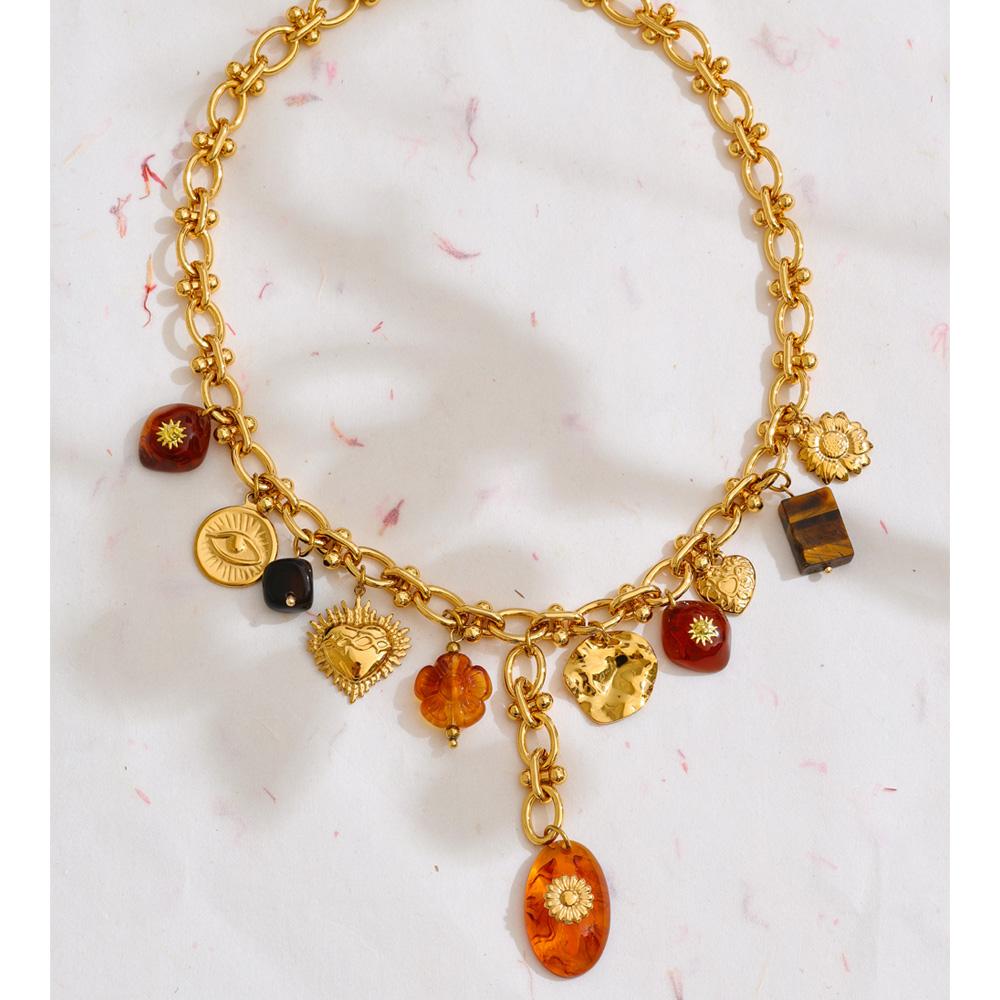 Eetit 2025 Resin Flower Heart Pendant Charms Pendant Necklace Stainless Steel Golden Chic Handmade Statement Jewelry Accessories