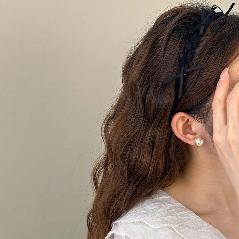 Korean Black Ribbon Bow Bezel Headbands for Women Girls Sweet Thin Edge Lace Mesh Hair Bands Hairband Hair Accessories