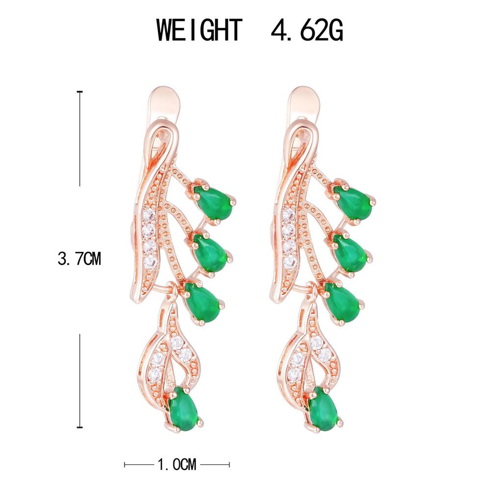 Elegant New Fashion Copper Earrings with Green Gemstone and Zircon