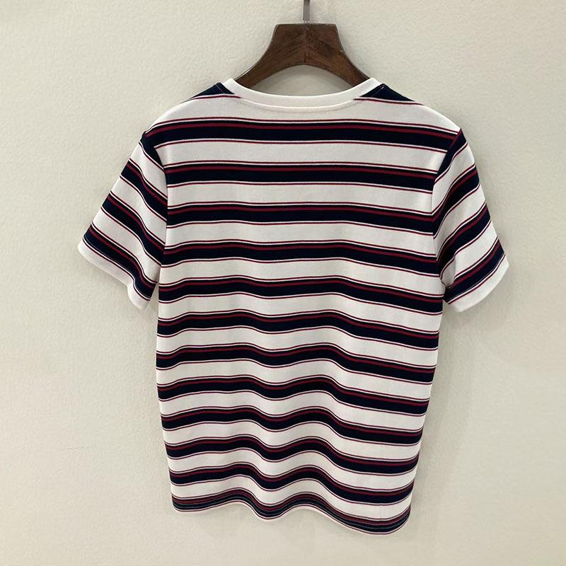Nanyou Premium Cotton Color Block Stripe Embroidered Short Sleeve Round Neck Knit T-shirt for Women