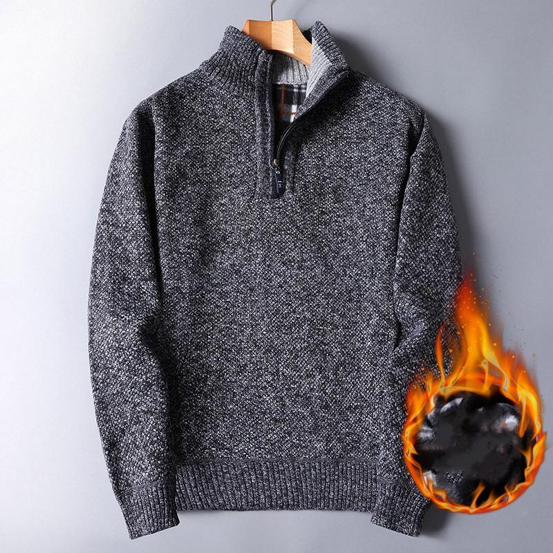 Мужской осенне-зимний утолщенный флисовый свитер на половину молнии, свободный пуловер, вязаная куртка M