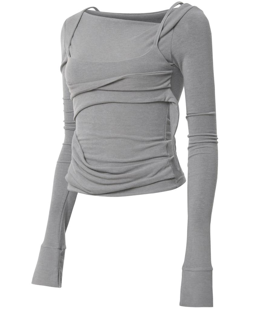 Peulleeoeob Layered Bustier Long Sleeve (Fl-105_Gray)