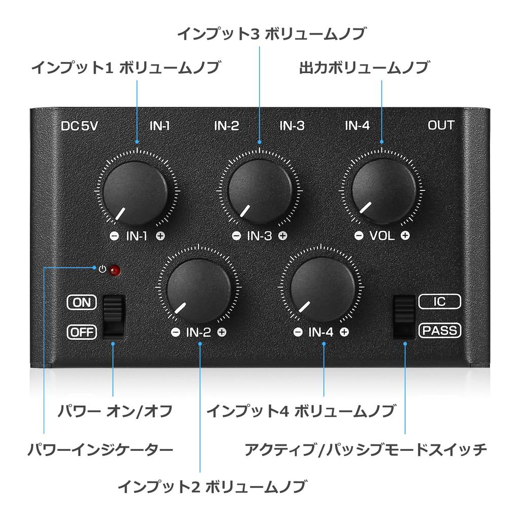 Mini Portable Stereo Pro Audio Mixer Passive Live Studio Console 4-Channel 3.5mm (XX-MC5-BX)