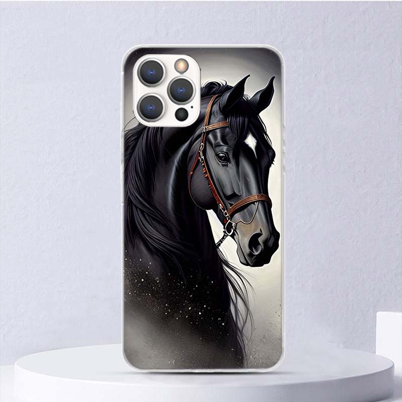 Animal Black Horse Soft Case For iPhone 16 17 Air 16E 15 Plus 11 12 13 Mini 14 Pro Max Phone Cover Apple 7 8 SE Coque Funda 16 1