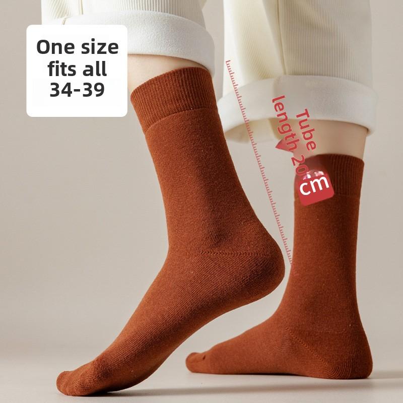 5 Pairs of Female Autumn and Winter Warm and Cold Proof Thick Wool Ring Boneless Velvet Tube Socks