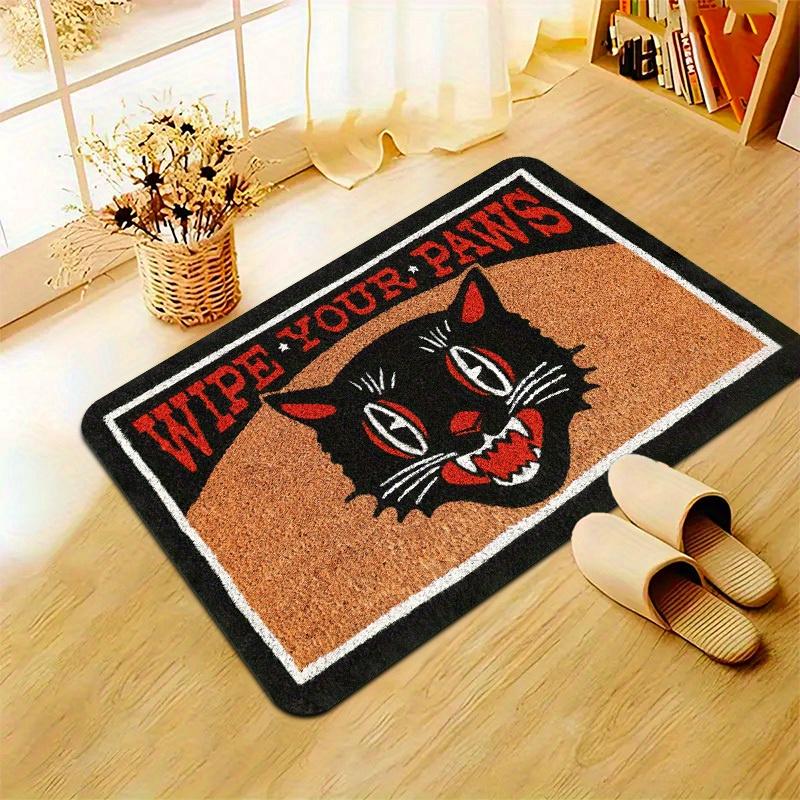 "WIPE YOUR PAWS" Black Cat Doormat, Non-Slip Washable Rug for Indoor Outdoor, Entryway, Kitchen & Home Decor