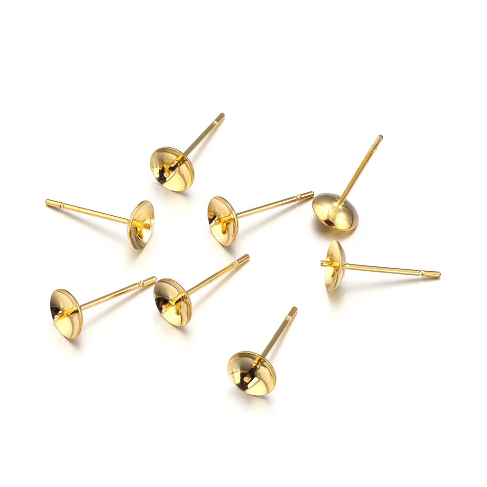 20/100Pcs 3-10mm Gold Color Stainless Steel Ear Studs Earrings Earring Base For Pearl Ear Jewelry Making DIY Earring Accessories